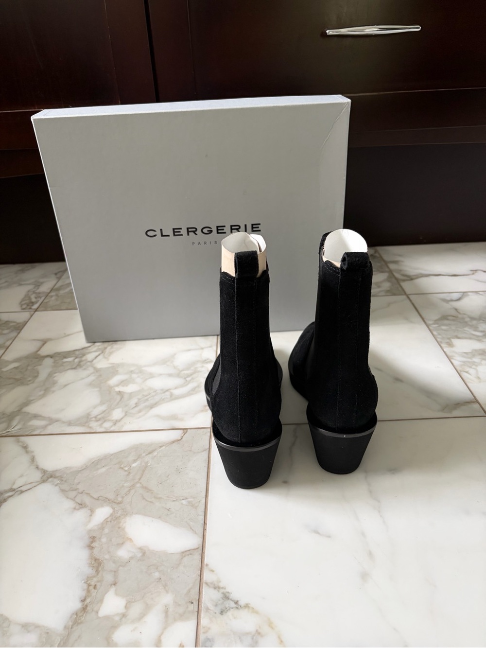 Robert Clergerie Black Suede Ankle Booties with Block Heel